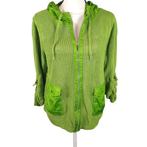 Chico's Zenergy Green Crochet Knit Hoodie Jacket Sz 3XL NWOT